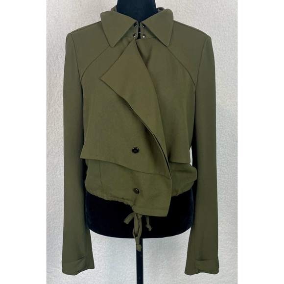 HAUTE HIPPIE • Olive Green Cropped Drawstring Trench Jacket, S - Picture 16 of 16